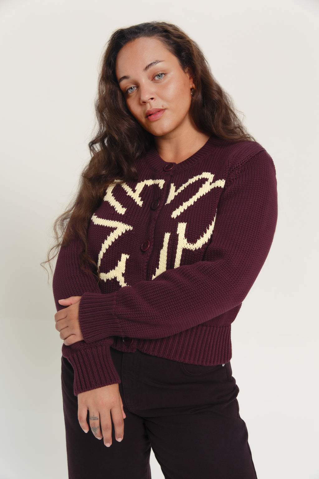 Calla Organic Cotton Cardigan Deep Wine