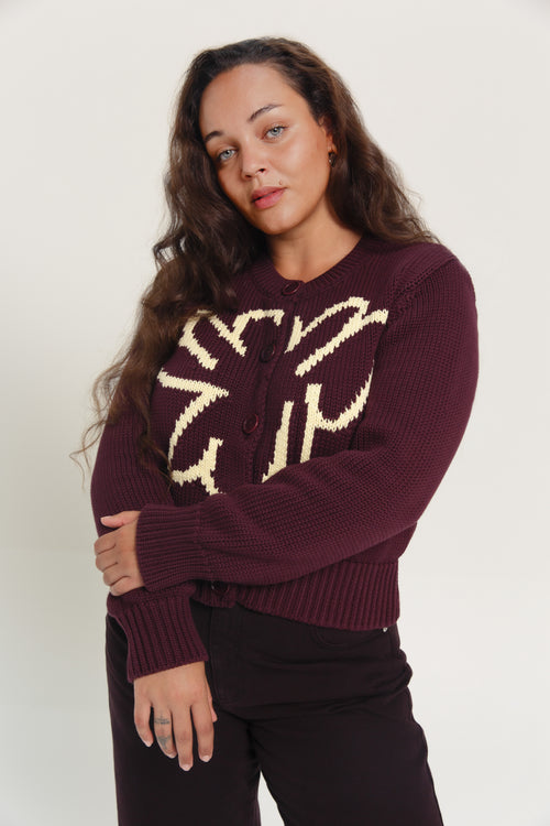 Calla Organic Cotton Cardigan Deep Wine