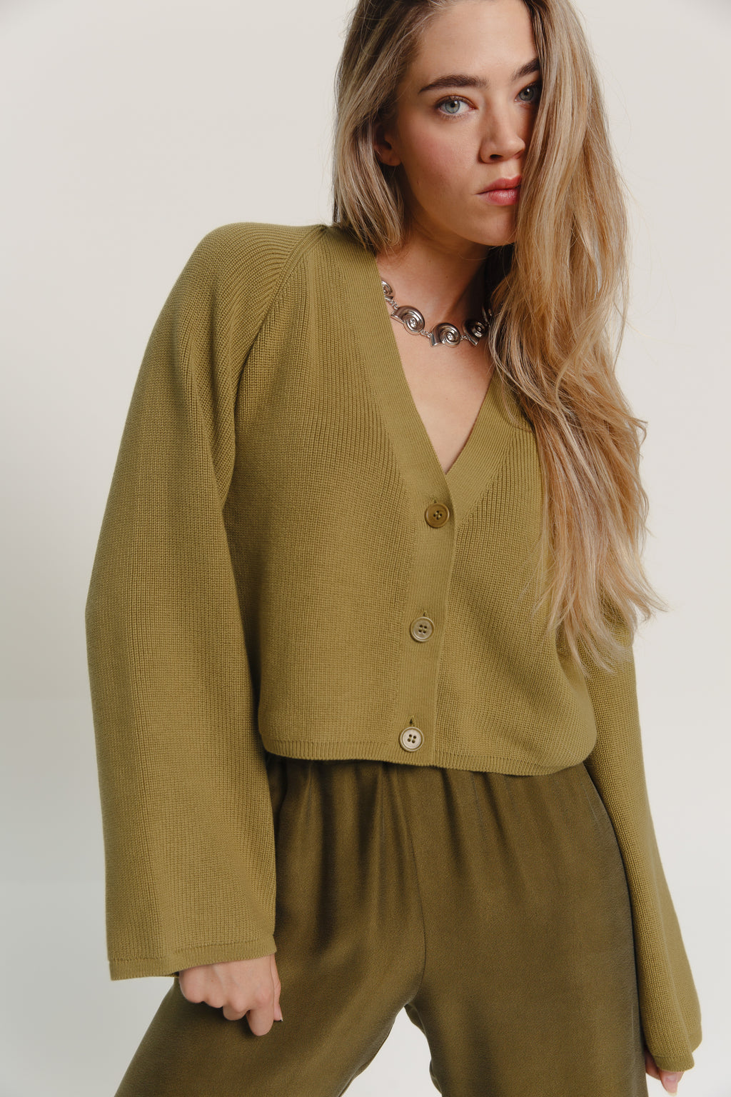 Samantha Cropped Cardigan Moss
