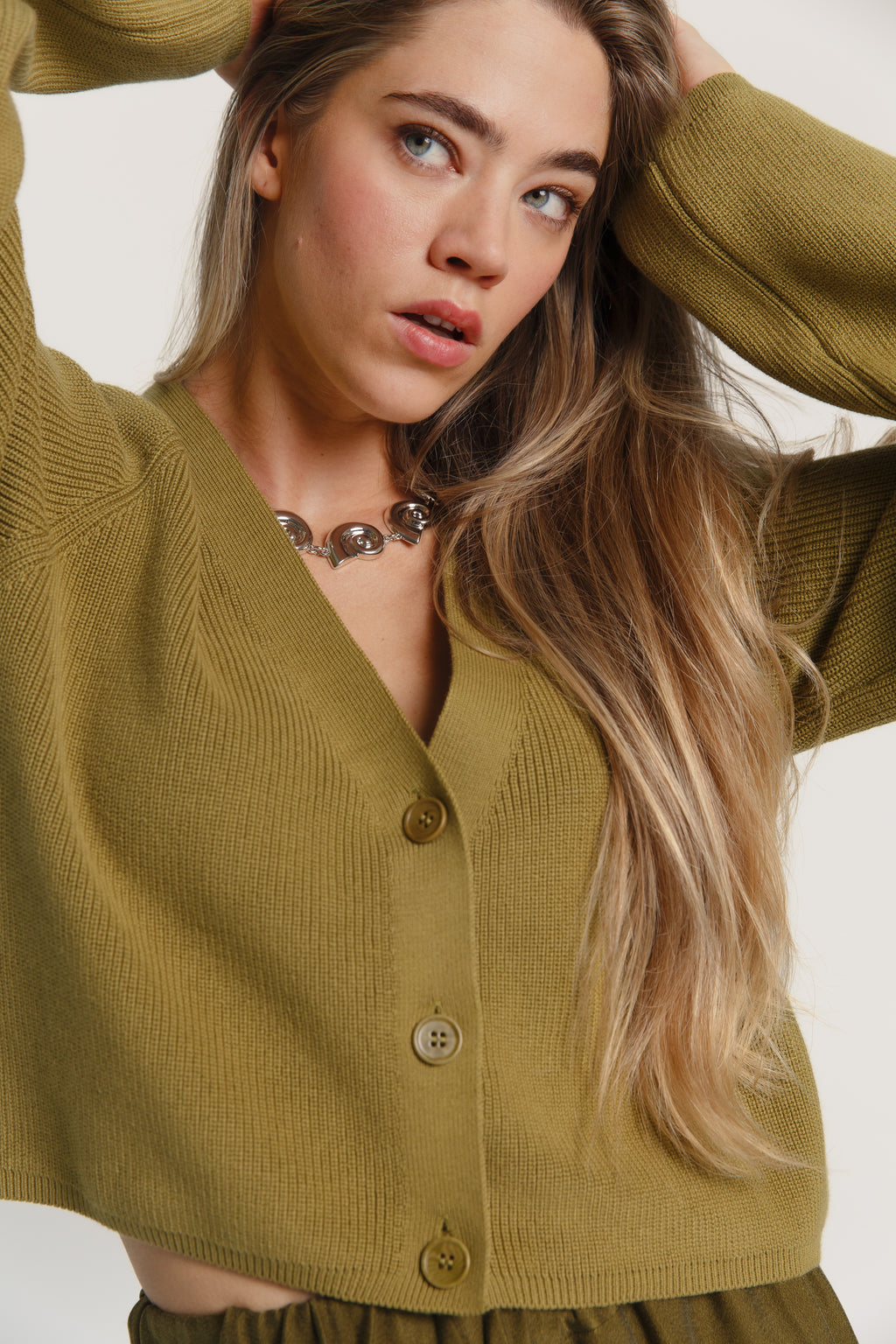 Samantha Cropped Cardigan Moss