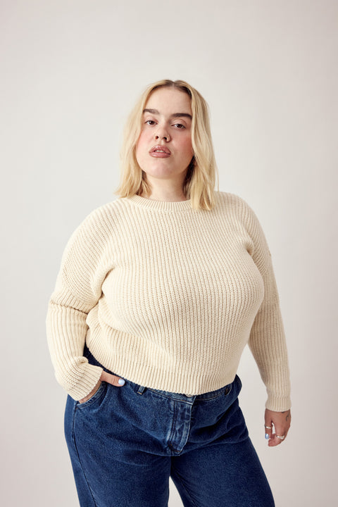 Bobbie Cropped Knitted Jumper Ecru