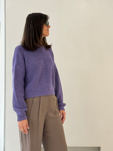 Mouline Cropped Knitted Jumper Multi Purple