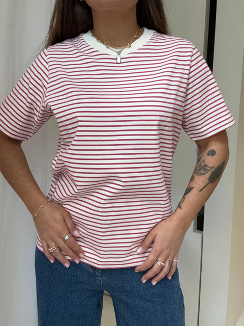 Ida Heavyweight T-Shirt Striped Ecru Pink